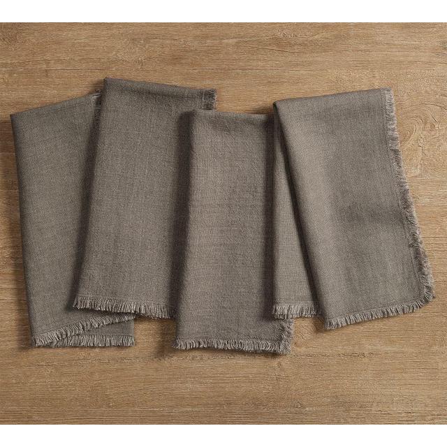 Frayed Oversized Linen Napkins, Set of 4 - Mocha