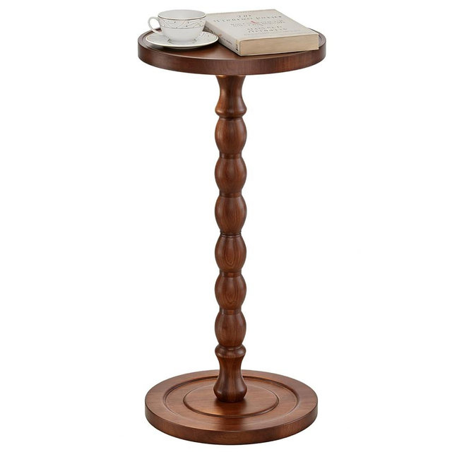 Simple Trending Small Side Table, Round Drink Table for Small Spaces, Pedestal Coffee Table for Living Room, Rustic Brown