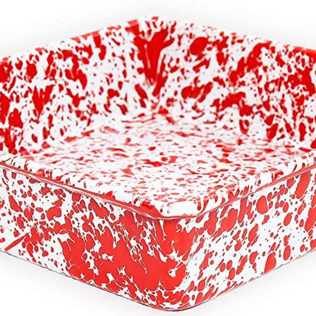 Enamelware Square Brownie Pan, 9 inch, Red/White Splatter