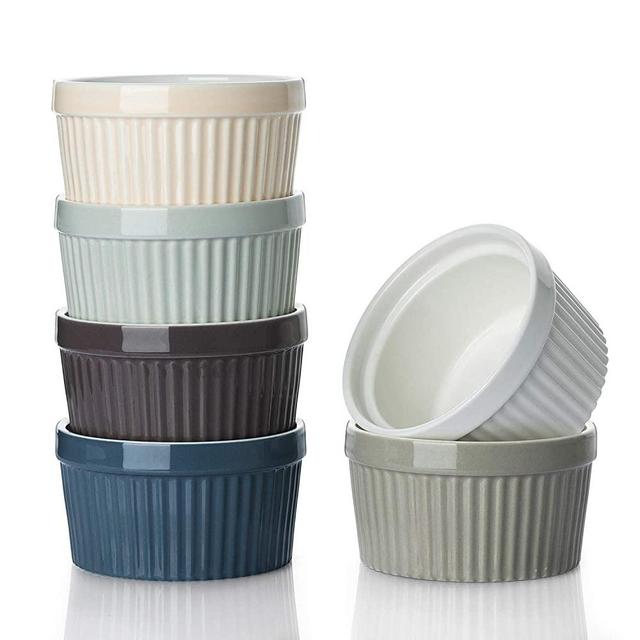 DOWAN 4 Oz Porcelain Ramekins - Souffle Dish Ramekins for Creme Brulee Pudding Oven Safe, Classic Style Ramekins Bowls for Baking, Set of 6, Colorful