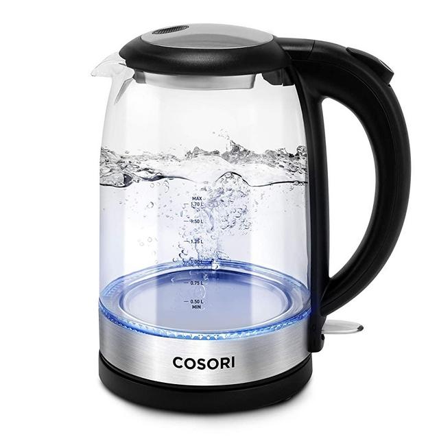 COSORI Electric Kettle with Upgraded Stainless Steel Filter and Inner Lid, Wide Opening Glass Tea Kettle & Hot Water Boiler, LED Indicator Auto Shut-Off & Boil-Dry Protection, BPA Free,1.7L, Black