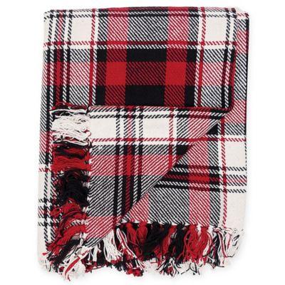 Fireside Plaid Cotton Throw Blanket in Red