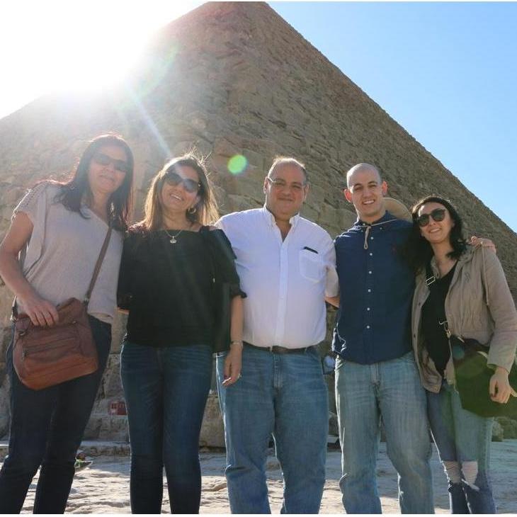 By the Pyramids of Giza in Egypt with Amir's family!