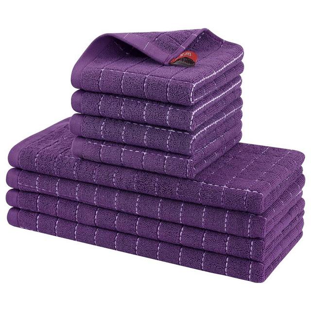 Homaxy Kitchen Towels and Dishcloths Set, 12 x 12 and 13 x 28 Inches, Set of 8 Bulk Cotton Terry Kitchen Towels Set, Checkered Designed, Soft and Super Absorbent Dish Cloths, Purple