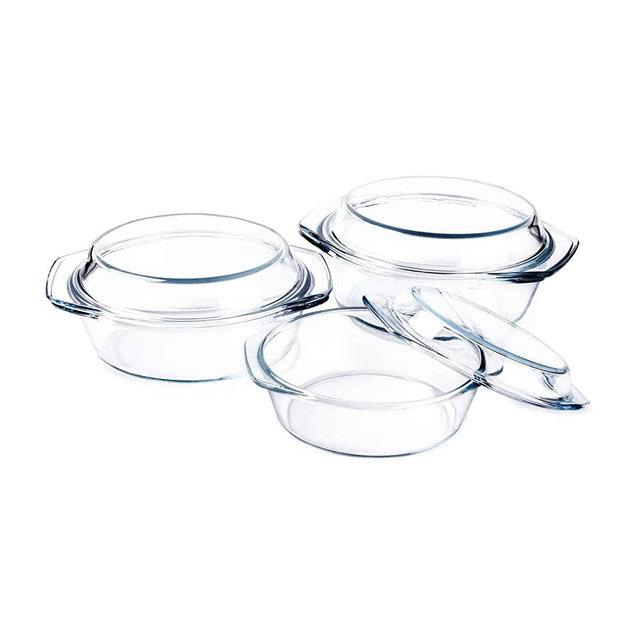HUSANMP Set of 6 Pieces Round Tempered Glass Casserole Dish with Lids, Glass Casserole Baking Dish Set for Oven, Freezer and Dishwasher Safe - 0.7QT+1QT+1.5QT