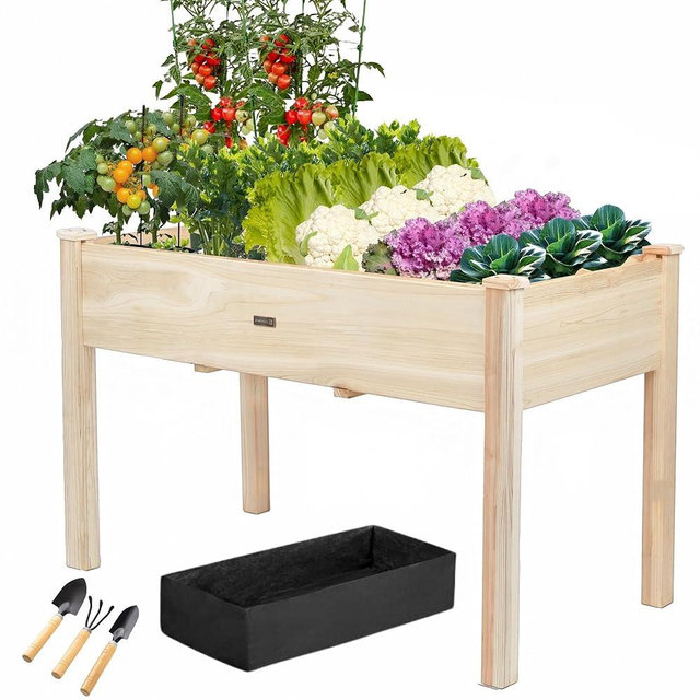 ZSYWODFO 48x24x30in Raised Garden Bed,Elevated Wooden Horticulture Planter Box with Legs Standing Growing Bed for Backyard/Patio/Gardener,210lb Capacity-Natural