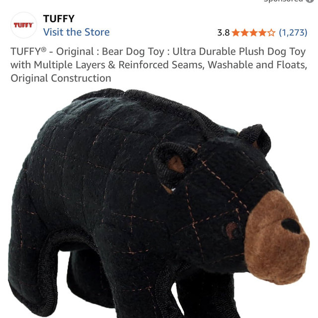 TUFFY® - Original : Bear Dog Toy : Ultra Durable Plush Dog Toy with Multiple Layers & Reinforced Seams, Washable and Floats, Original Construction