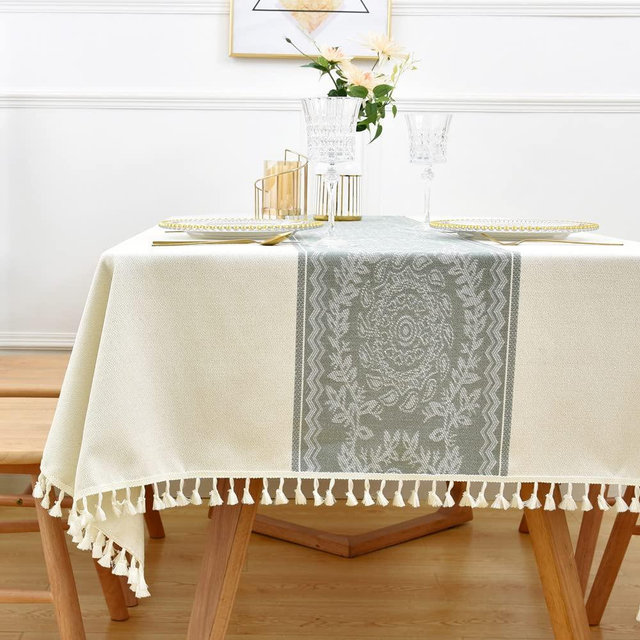 Yofori Heavy Duty Cotton Linen Table Cloth for Rectangle Table Rectangular Farmhouse Vintage Tablecloth Washable Rustic Table Cover (Flowers, 52x70 inch)