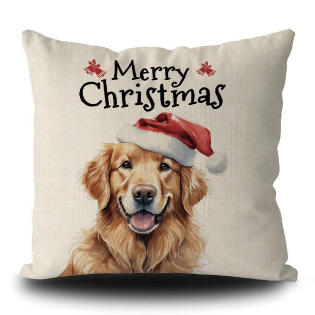 GUGLILI Merry Christmas Dog Throw Pillow Cover Funny Golden Retriever Dog in Santa Hat Xmas Pillowcase for Bed Couch Holiday Decoration Linen 18x18 Inch Double Side, Type 8