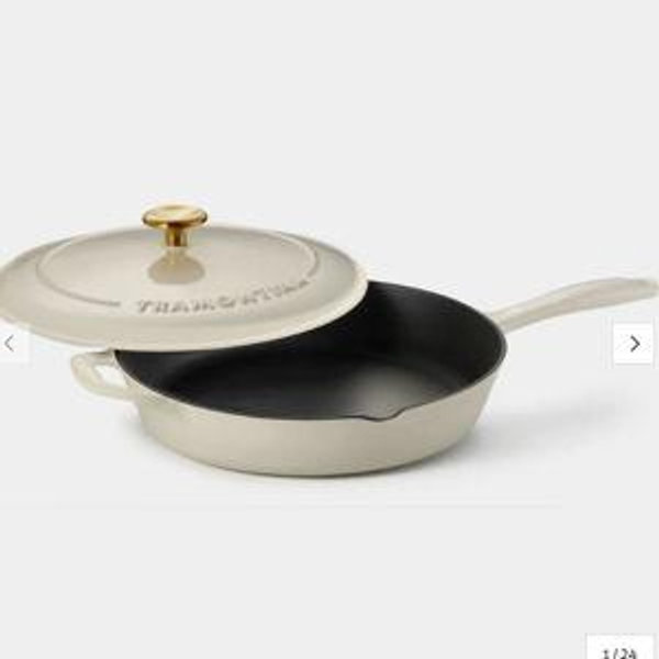 Bestow 12 Inch Enameled Cast Iron Skillet with Lid (Color: Latte)