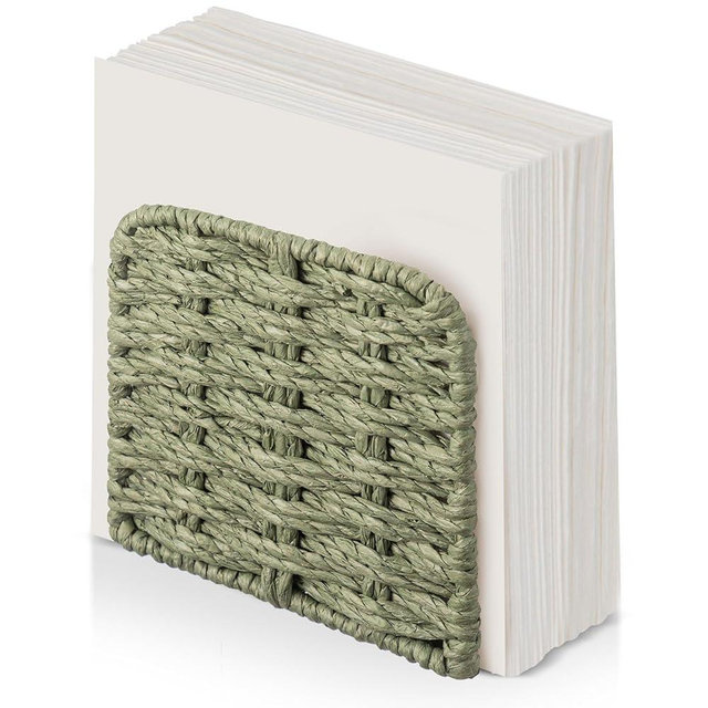 Threehoney Woven Rattan Wicker Upright Napkin Holders for Table Standing Paper Dispenser for Guest Restaurant Kitchen Bathroom Room Cocktail Decoration Indoor & Outdoor Party Use (Classic,Green)