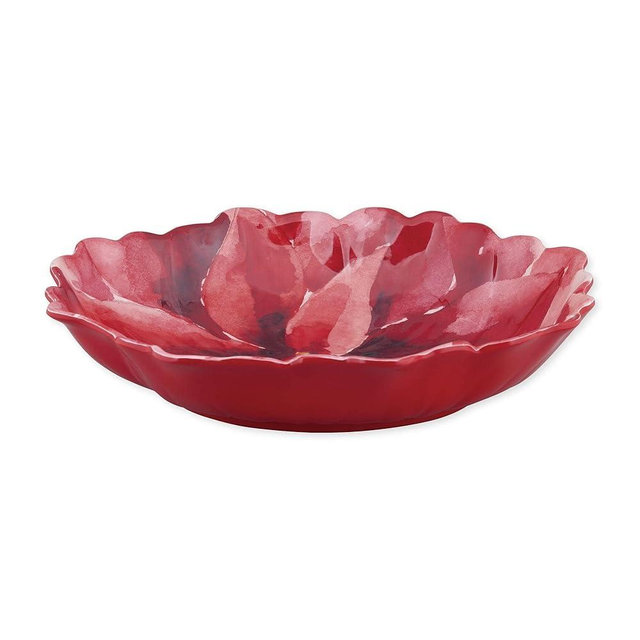 Supreme Housewares Poinsettias Petal-Shaped Melamine Serving Bowl, BPA-Free Floral Design Bowl for Salad, Fruit, Pasta, or Outdoor Entertaining, Red, 13 x 11 Inch