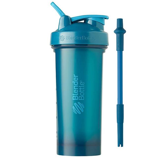 BlenderBottle Classic V2 Shaker Bottle Protein Shakes and Pre Workout, 28-Ounce, Ocean Blue + Straw
