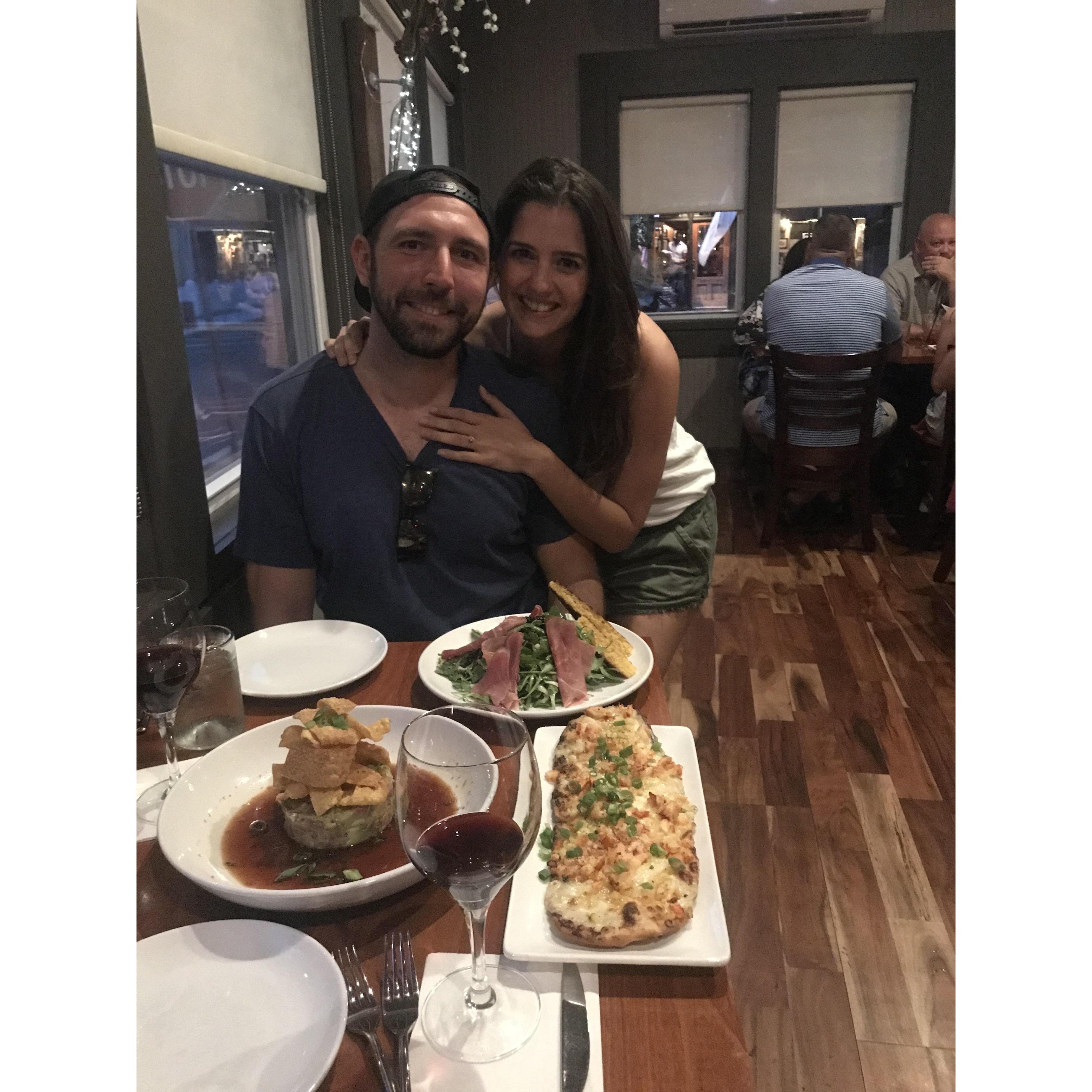 After Mike proposed outside the place we had our first date, we went inside to celebrate. The staff even brought over champagne after Sarah blurted out to the hostess, "We just got engaged outside!"