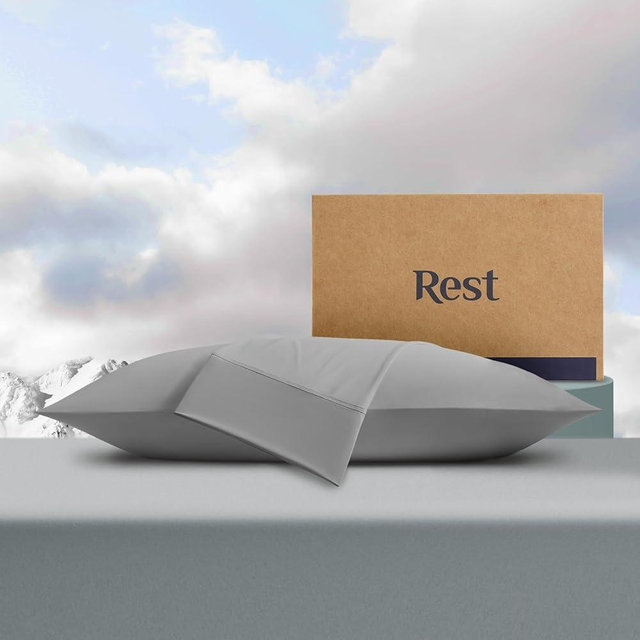 REST® Evercool®+ Cooling Pillow Cases King - 2 Pillowcase for Sensitive Skin, Silver Infused Fabric for Hygienic Sleep, Silky Smooth for Curly Hair, High Elastic for Snug Fit (19x35 inches)
