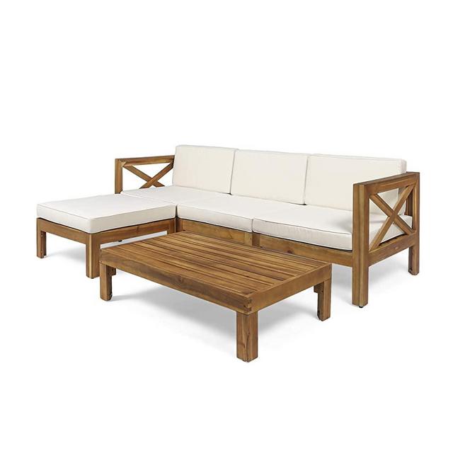 Christopher Knight Home 308260 Mamie Outdoor Acacia Wood 5 Piece Sofa Set, Teak Finish, Beige