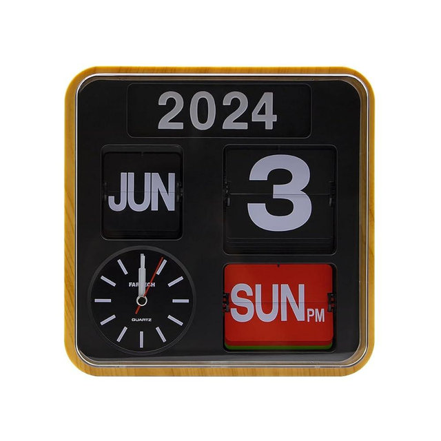 Itigoitie Retro Modern 9.45 Inches Calendar Day Date Flip Desk Wall Clock (Wood Grain)(No Battery Included)