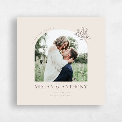 Linen, Beige Wedding Save the Date - Bellisi Square