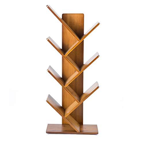 C&AHOME Tree Bookshelf, Bamboo Wood Bookcase, 7-Tier Book Rack, Storage Rack Shelves in Living Room, Free-Standing Books Holder Organizer, Space Saver for Home, Office, Kid's Room Oak Red