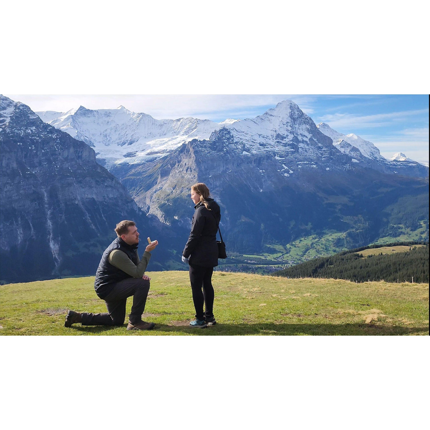 Derek proposed to Alyssa while in the Alps of Switzerland. We both love mountain adventures, so there was no better place to pop the question for Derek. Location: Grindelwald First, Switzerland.