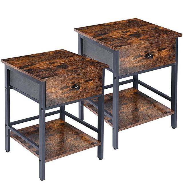 AMHANCIBLE Nightstand Set of 2, End Tables Living Room with Drawer and Storage Shelf for Bedroom, Industrial Side Tables Easy Assembly, Sturdy Square Steel Tube, Wood Ironic Accent Furniture