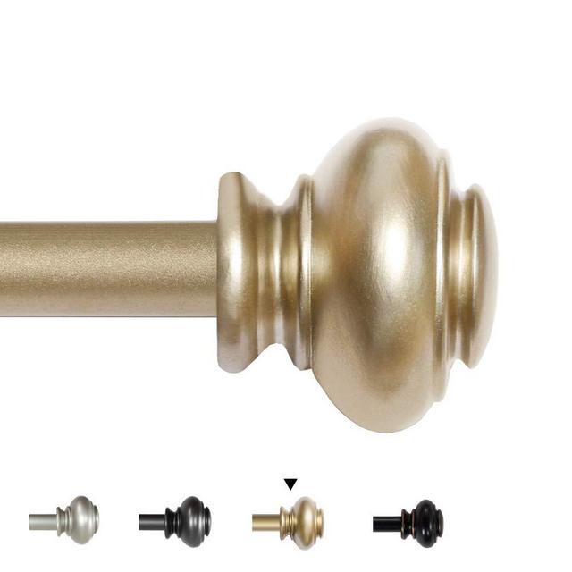H.VERSAILTEX Window Curtain Rods for Windows 28 to 48 Inches Adjustable Decorative 3/4 Inch Diameter Single Window Curtain Rod Set with Classic Finials, Champagne Gold Finishing