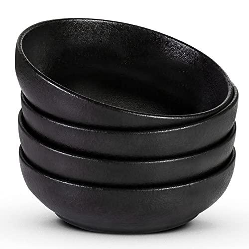 Lareina Pasta Bowls, Ceramic Salad Bowl, Large Serving Bowls, Wide and Shallow, 35 Ounce - Set of 4, Matte Black