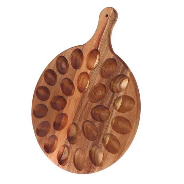 24 Holes Reversible Wood Deviled Egg Platter 16 x 13 x 0.75in Round Wooden Egg Holder Deviled Egg Tray Charcuterie Board Egg Storage Serving for Kitchen Countertops