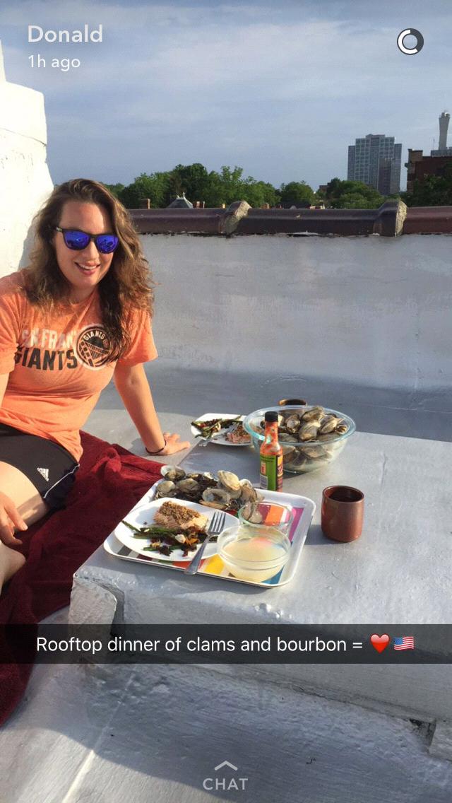 A representative rooftop seafood dinner