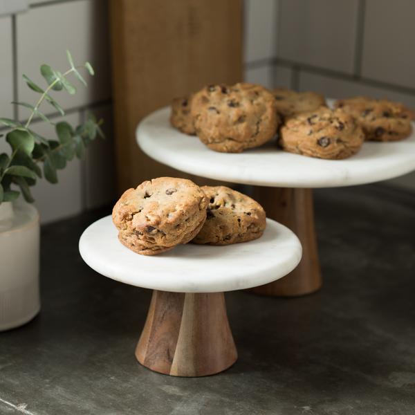 White Marble & Acacia Cake Stand