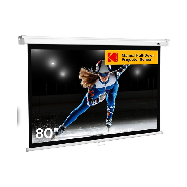 Kodak 80" Manual Pull Down Projector Screen, Large 16:9 Retractable Projector Screen