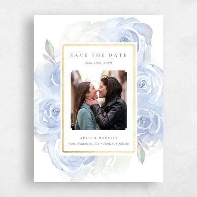 Winter Blue Wedding Save the Date - Roana Frame Foil