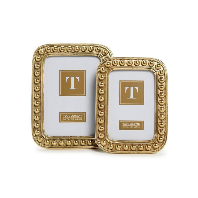 Two's Company Set of 2 Gold Ball Frame Includes 2 Sizes, 4x6 and 5x7 Inches, Resin and Glass, Home Decor Accessories