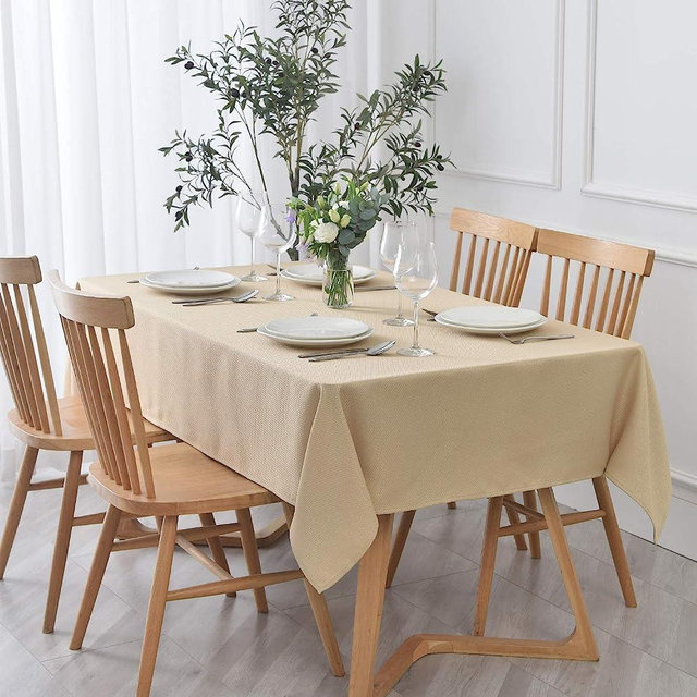 maxmill Rectangle Textured Tablecloth Waterproof Spillproof Wrinkle Free Table Cloth, Kitchen Dinning Tabletop Decoration, Fabric Table Cover for Outdoor and Indoor Use, 52 x 70 Inch, Beige