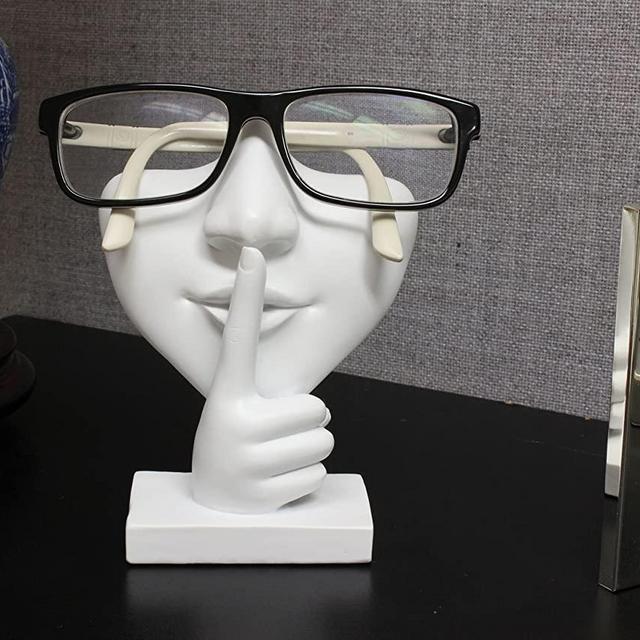 JewelryNanny Artsy Face Eyeglass Holder Stand - Sculpted Nose for Eyeglasses or Sunglasses, Keep a Secret, White