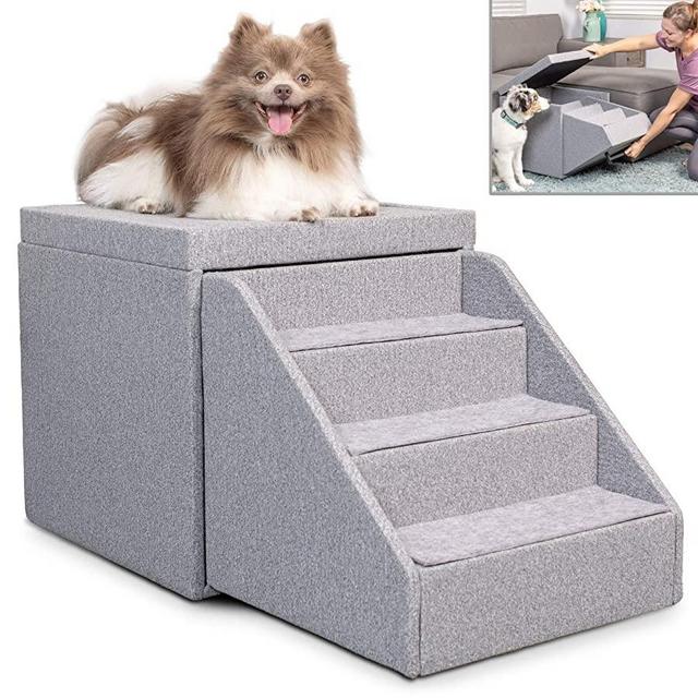 PetFusion Hybrid Pet Furniture | Foldaway Dog & Cat Steps | Ottoman & Toy Storage Unit | Dog, Cat Window Perch Bed | 18x18x18” | Perfect for Couch, Bed, Window | 1 Year Warranty