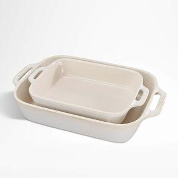 Staub Rustic Ivory 2-Piece Rectangular Baker Set | Crate & Barrel