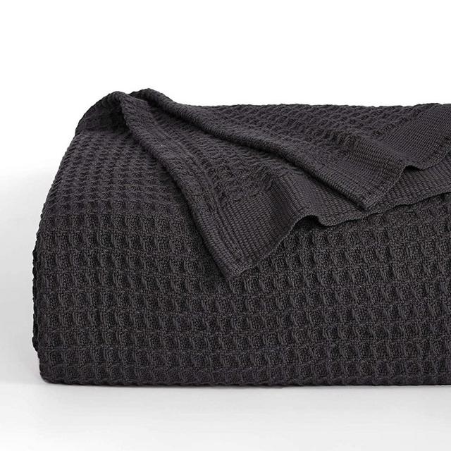 Bedsure 100% Cotton Thermal Blanket - 405GSM Soft Blanket in Waffle Weave for Home Decoration - Perfect for Layering Any Bed for All-Season - King Size (104 x 90 inches), Dark Grey