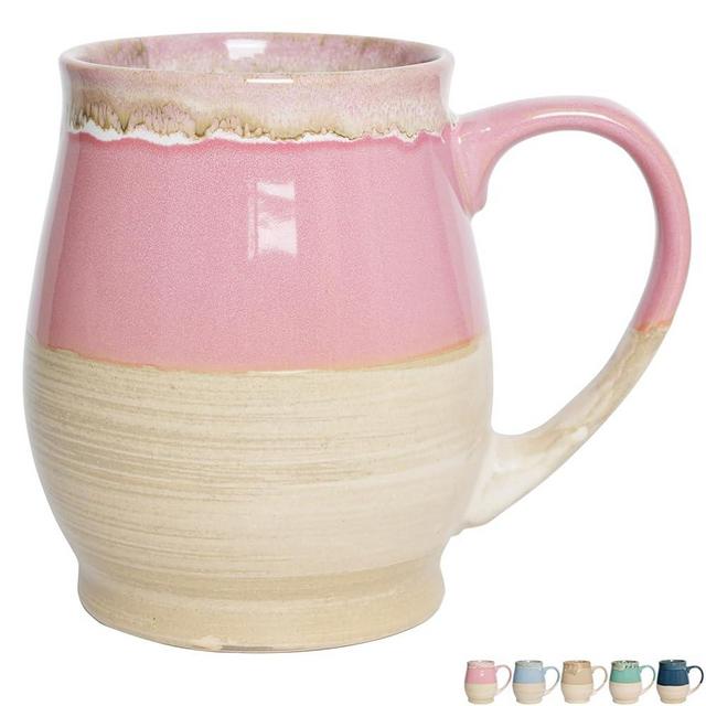 Bosmarlin Extra Large Ceramic Coffee Mug, 25 Oz, Dishwasher and Microwave Safe, Big Oversized Tea Cup, Reactive Glaze (Pink)