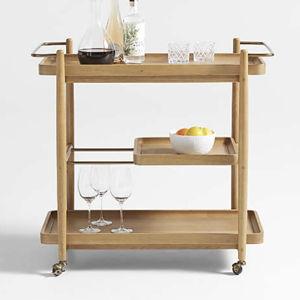 Vitae 36" Natural Solid Elm Wood Bar Cart with Removable Tray