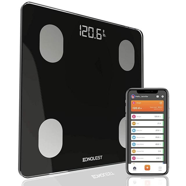 Konquest Smart Digital Bathroom Scale, Wireless Bluetooth BMI, Body Weight, Fat, Body Composition Analyzer with Smartphone App (400 lbs) (Black)