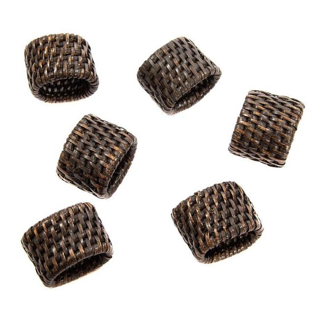 Handwoven Tava Rattan Napkin Rings, Set of 6, Espresso