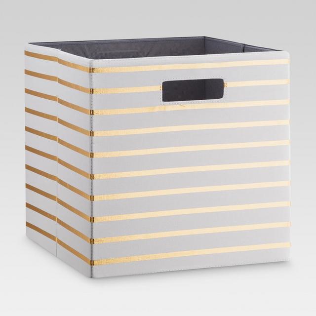 Fabric Cube Storage Bin White/Gold Stripe 13" - Threshold™
