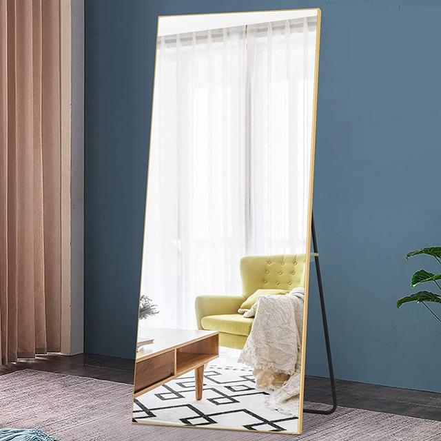 BEHOME Full Length Standing Mirror 65"x22" Aluminum Alloy Ultra Slim Frame with Bracket Floor Mirror Vanity Mirror Make Up Mirror Dressing Mirror for Home Decor-Gold