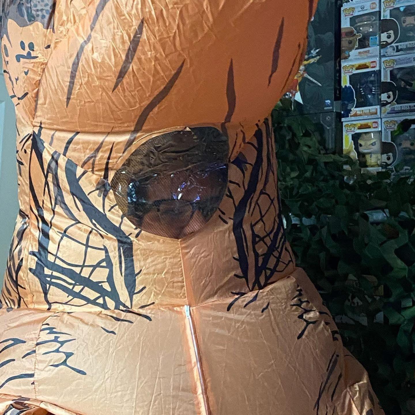 Balti dressed as a T-Rex for Molly's work Halloween party - 2020