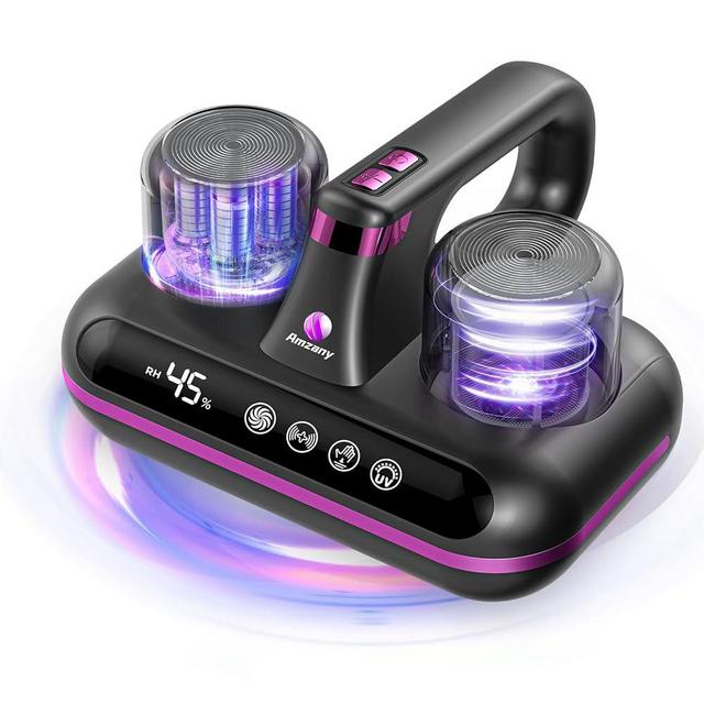 Amzany Bed Vacuum Cleaner - 5-in-1 Cordless Mattress Vacuum Cleaner, Powered by UV-C Light & Ultrasonic Technology, 16Kpa Strong Suction,Low Noise,Suitable for Dust, Pet Hair, Etc - Grey