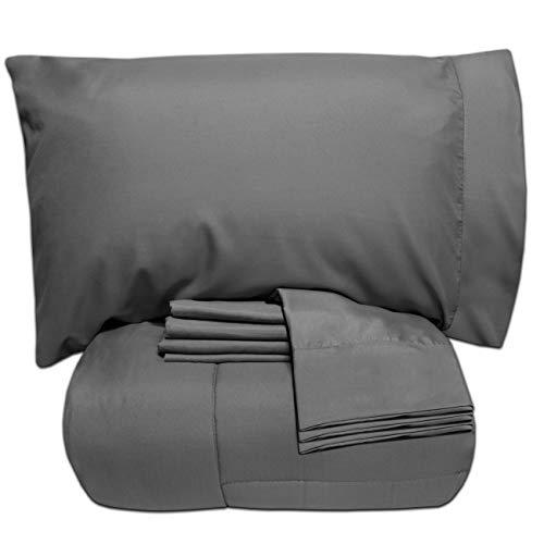Sweet Home Collection 7 Piece Bed-In-A-Bag Solid Color Comforter & Sheet Set, Full, Gray