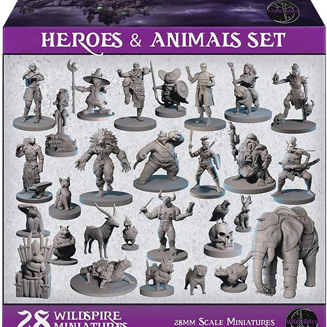 28 Miniatures Hero & Animals for DND Miniatures 28mm Bulk Dungeons and Dragons Miniatures I for D&D Miniatures & DND Minis Tabletop Fantasy Miniatures & D&D Figures I Campaign Setting & Quest