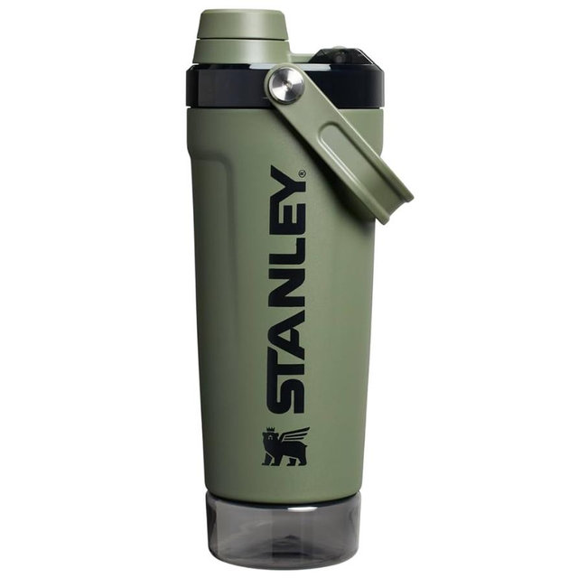 STANLEY Vitalize Shaker Bottle 20 oz | Leakproof Insulated Stainless Steel Shaker Cup | Base Storage and Twist On Fast Flow Lid | Protein Shakes and Pre Workout Powder | BPA-Free | Dried Pine