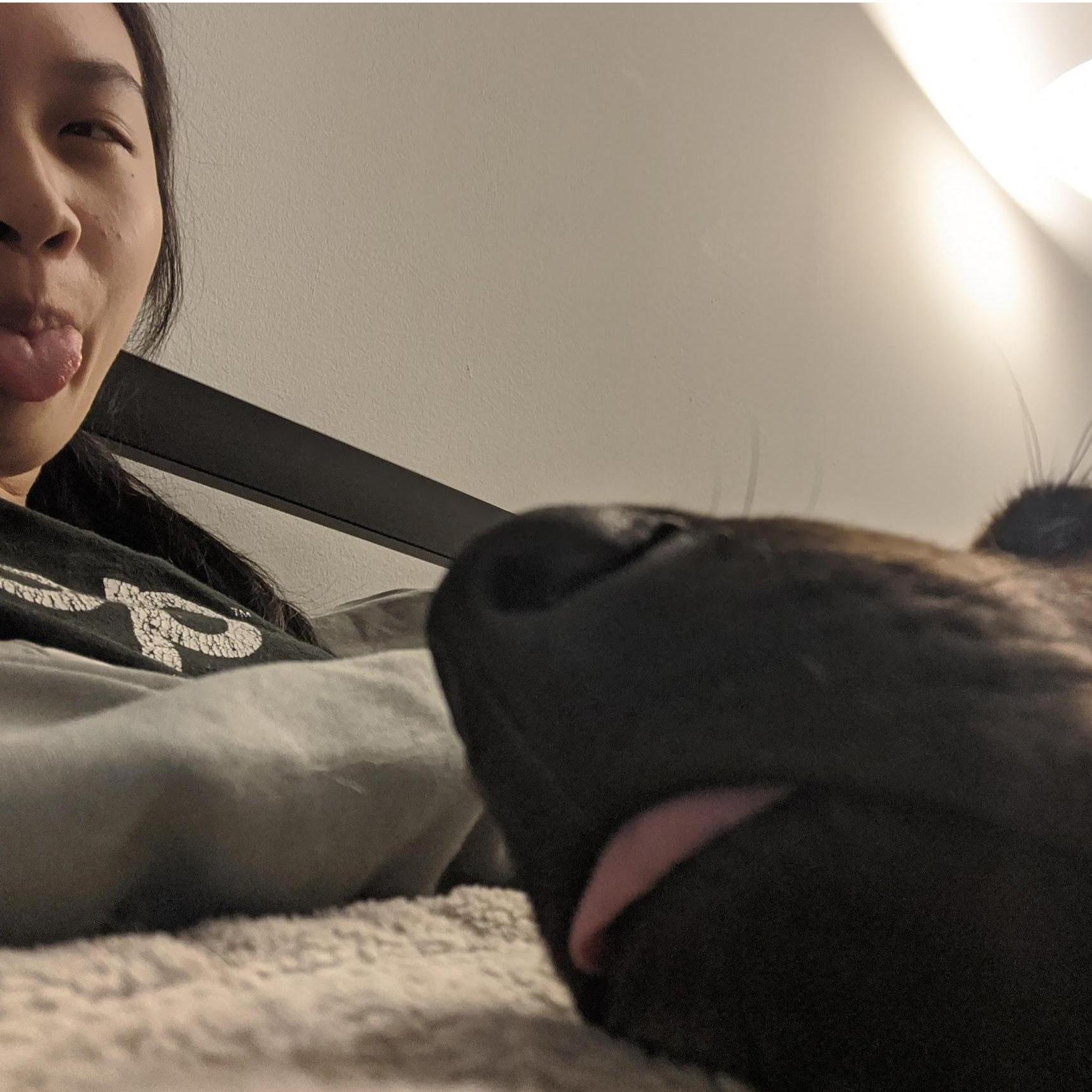 Spending time indoors snuggling during COVID.